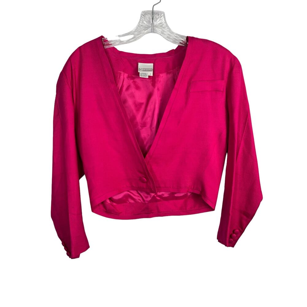 Vintage Courtenay 100% Silk Pink Crop Lined Blazer Jacket 4